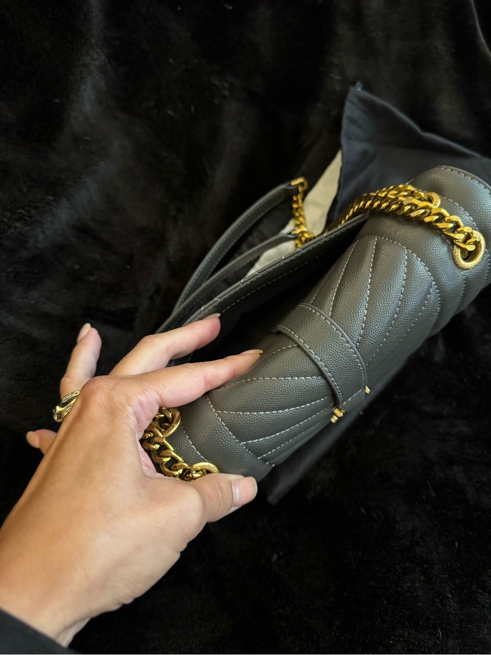 Saint Laurent YSL Gray Quilted Caviar Leather Shoulder Bag w/Dust Bag EUC - Picture 9 of 11